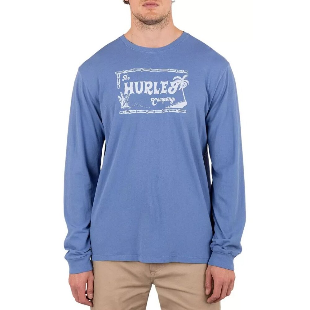 Hurley Men's Everyday Naturals Long Sleeve T-Shirt Crew Neck Blue Size Large
